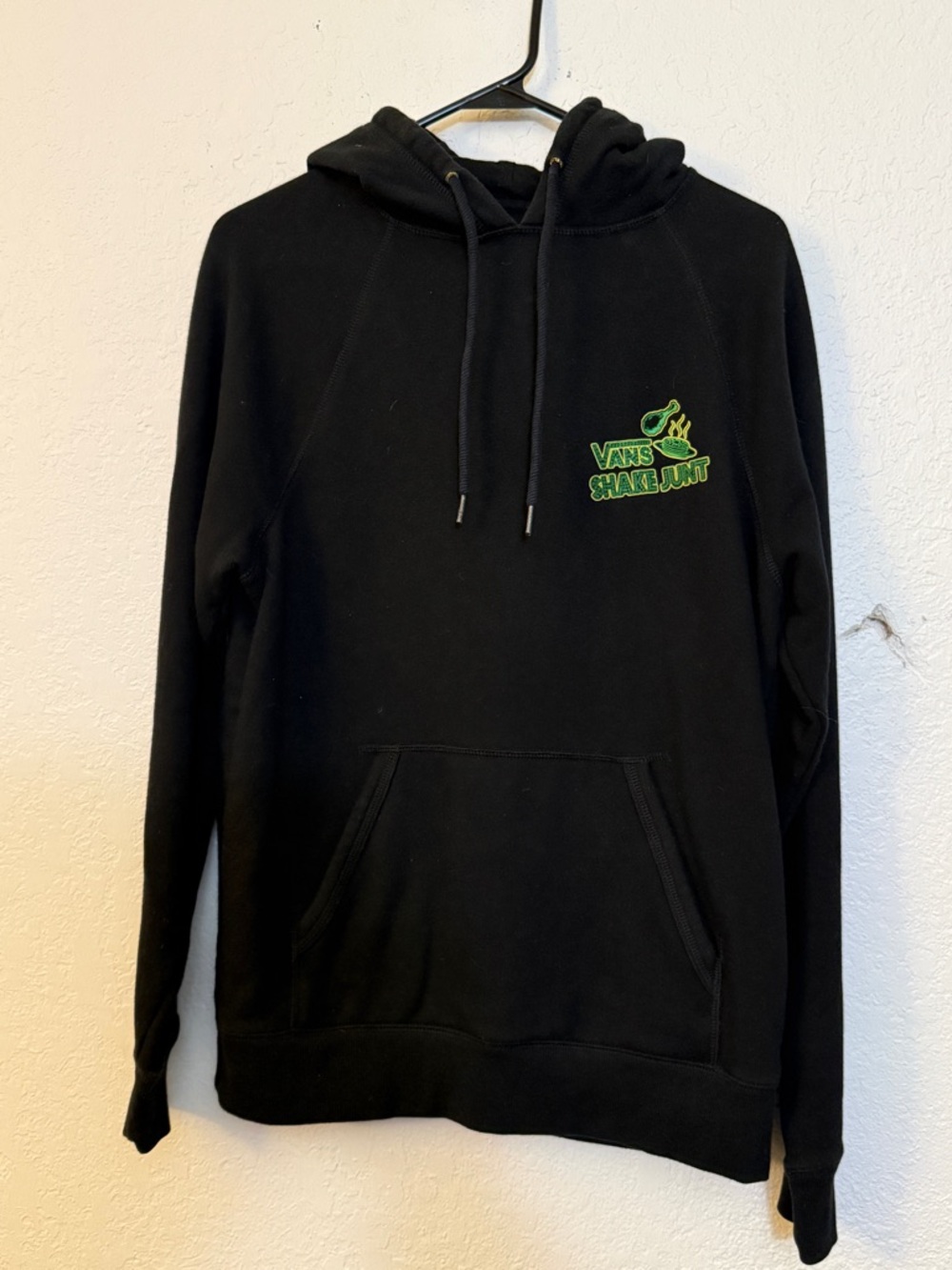 Vans Black Hoodie with Green 'Shake Junt' Chest Logo